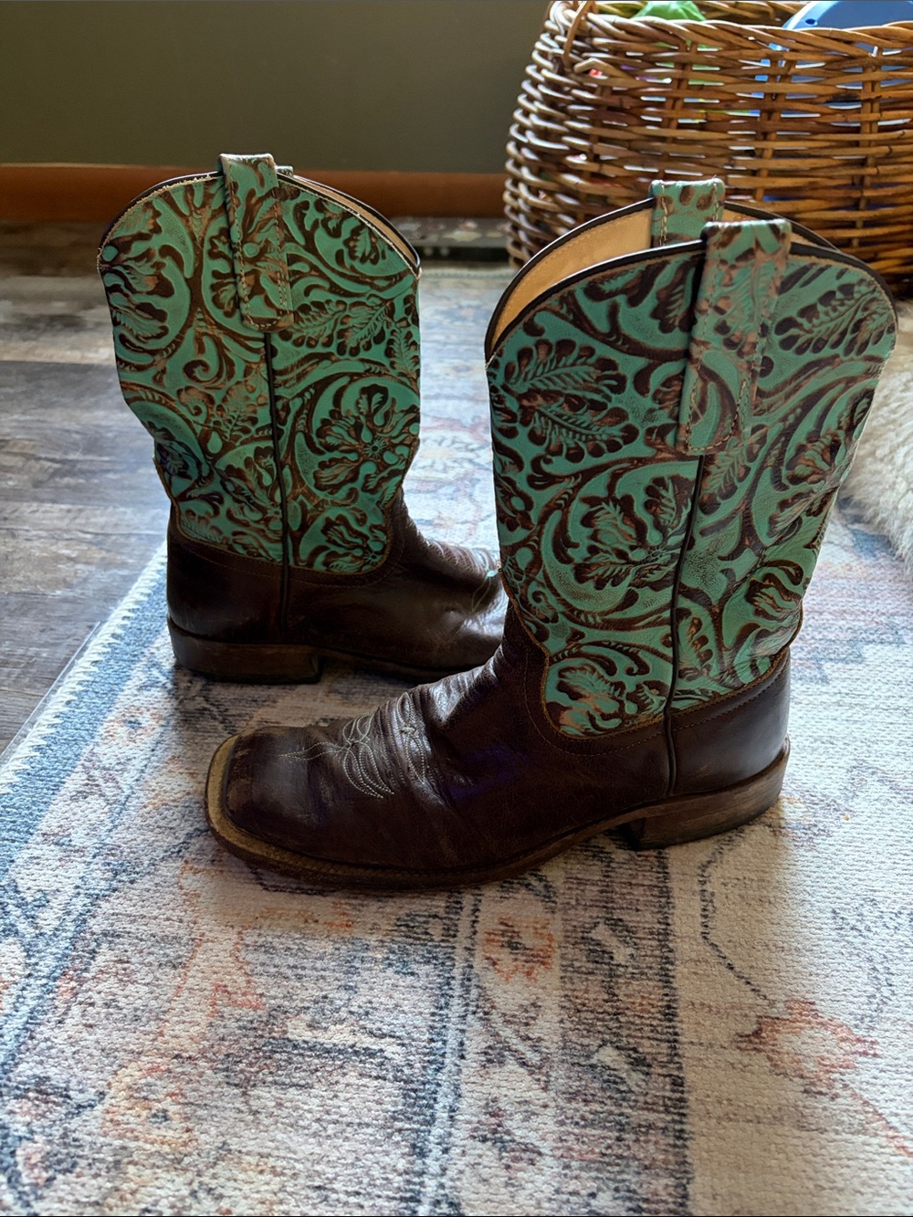 Anderson Bean Turquoise Floral Western Boot - Leather Cowgirl Boots